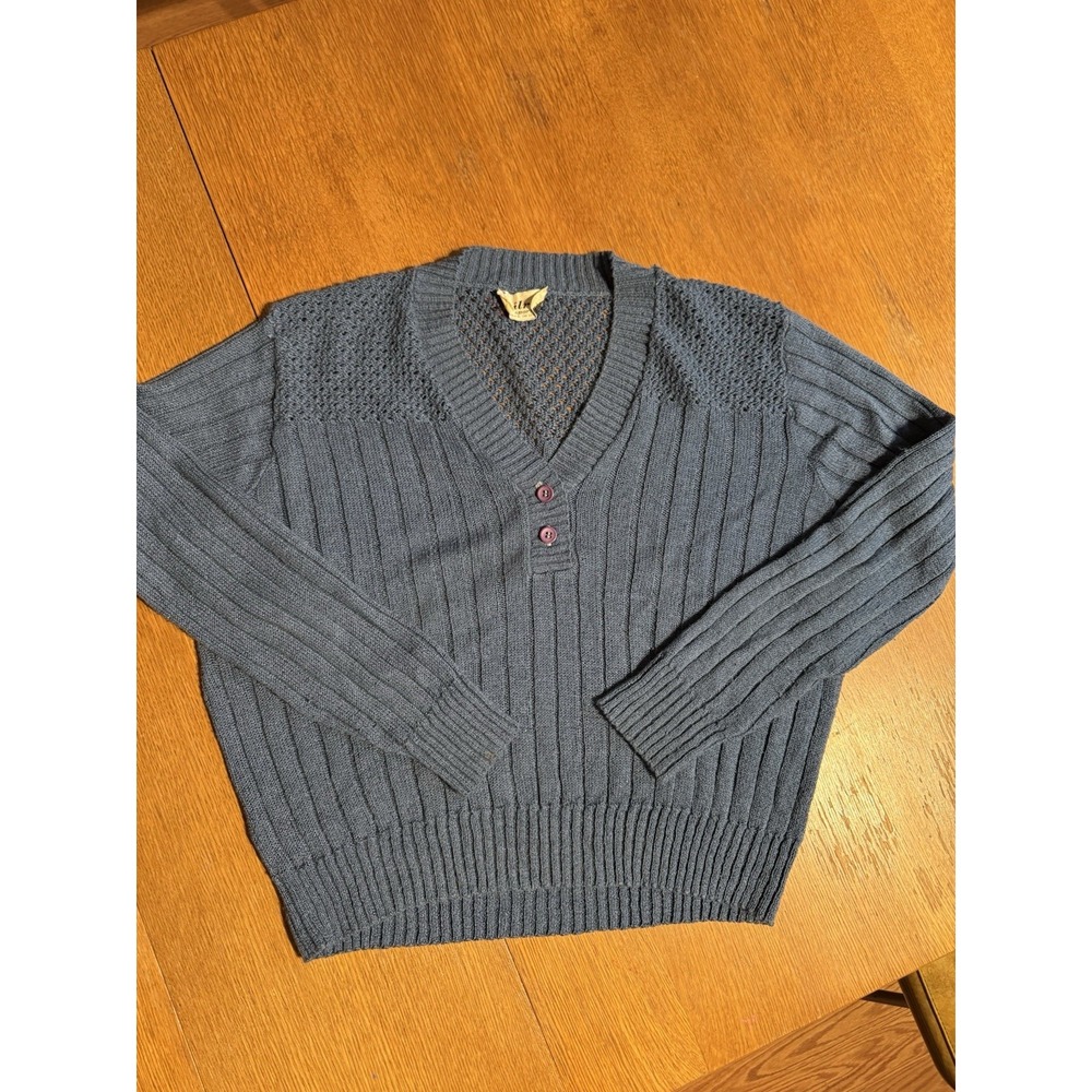 Wilroy Sports Cardigan Sweater Blue Open Knit Vintage USA Made Cropped Women's